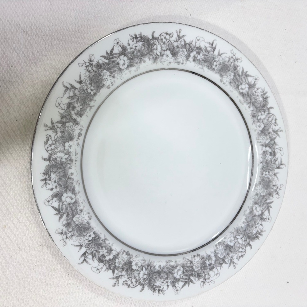 Sango Florentine Japan Dinner Plate 10 Inch Gray Floral Silver Trim China
